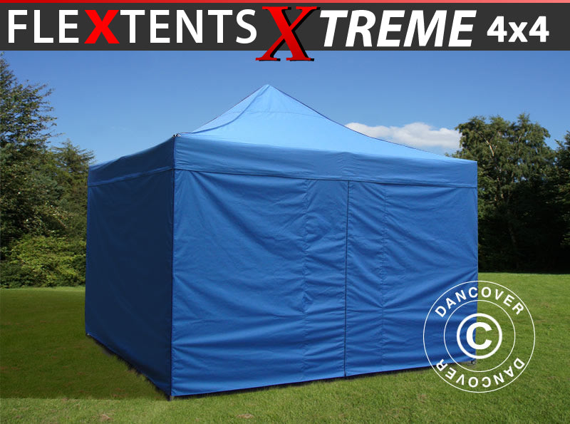 Tente pliante FleXtents Xtreme 50 4x4m Bleu, avec 4 cotés