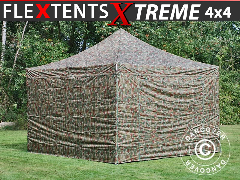 Gazebo pieghevole FleXtents Xtreme 50 4x4m Camouflage, inclusi 4 fianchi