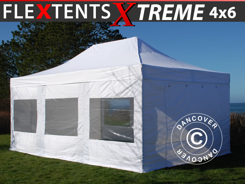 Gazebo pieghevole FleXtents Xtreme 50 4x6m Bianco, inclusi 8 fianchi