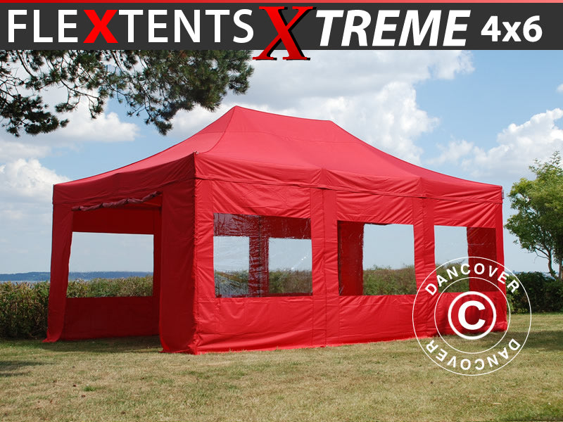 Saliekamā nojume FleXtents Xtreme 50 4x6m Sarkans, ar 8 sānu sienām