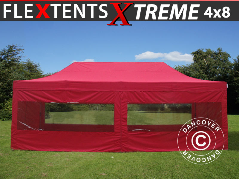 Gazebo pieghevole FleXtents Xtreme 50 4x8m Rosso, inclusi 6 fianchi