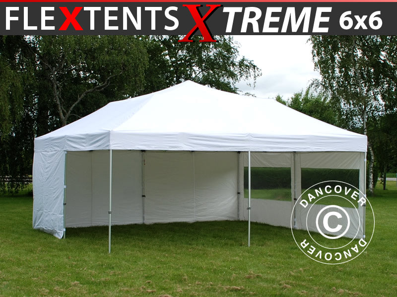 Saliekamā nojume FleXtents Xtreme 50 6x6m Balts, ar 8 sānu sienām
