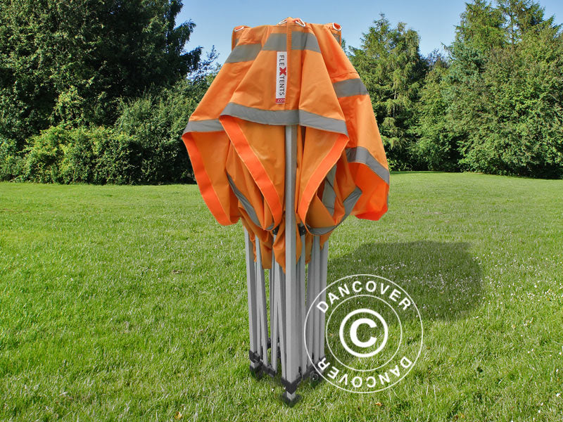 Faltzelt FleXtents PRO Arbeitszelt 3x3m Orange mit Reflektorbändern