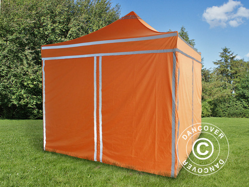 Tenda Dobrável FleXtents PRO, Tenda de trabalho 3x3m Laranja Refletiva, incl. 4 paredes laterais