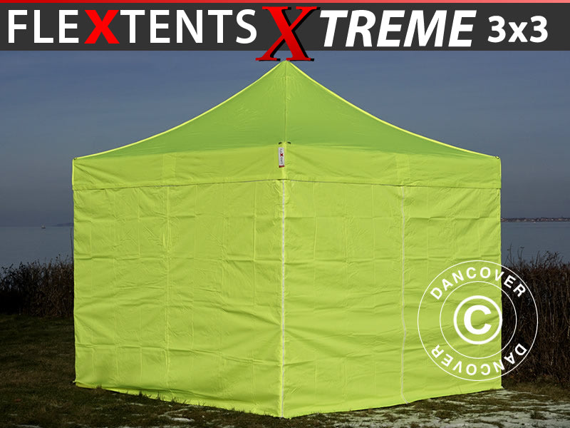 Pop up gazebo FleXtents Xtreme 50 3x3 m Neon yellow/green, incl. 4 sidewalls