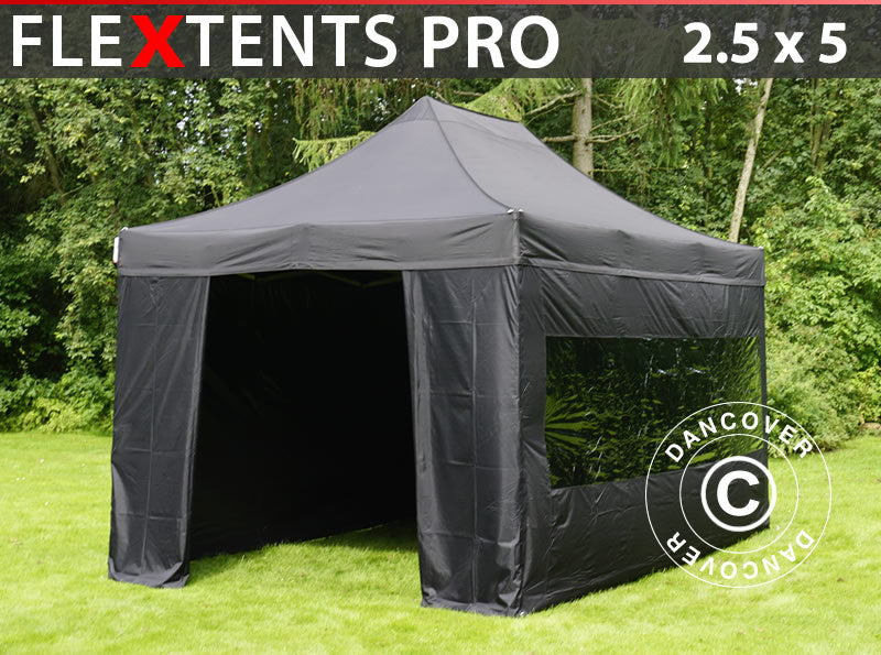 Pop up aiatelk FleXtents PRO 2,5x5m Must, kaasas 6 külgseinad