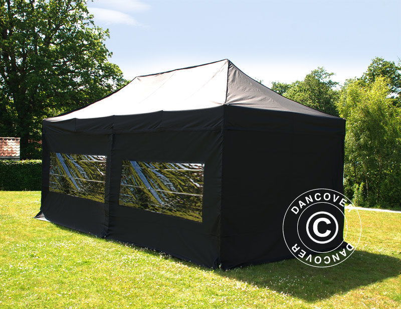 Faltzelt FleXtents PRO 3,5x7m Schwarz, mit 6 Seitenwänden