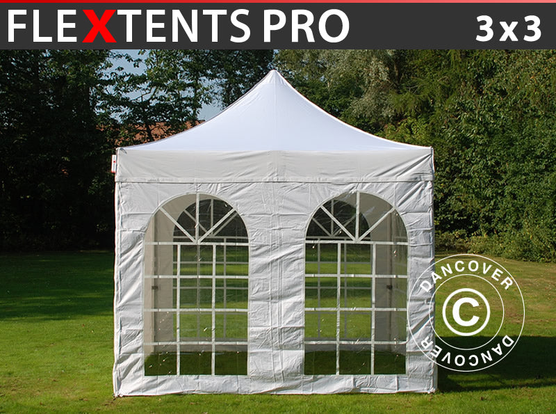 Gazebo pieghevole FleXtents PRO Vintage Style 3x3m Bianco, inclusi 4 fianchi