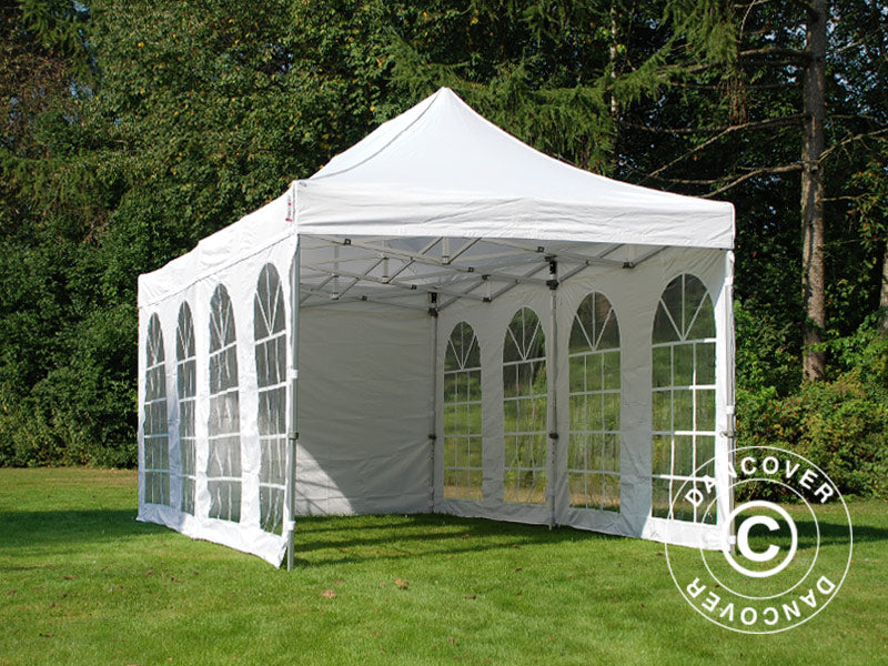 Faltzelt FleXtents PRO Vintage Style 3x6m Weiß, mit 6 Seitenwänden