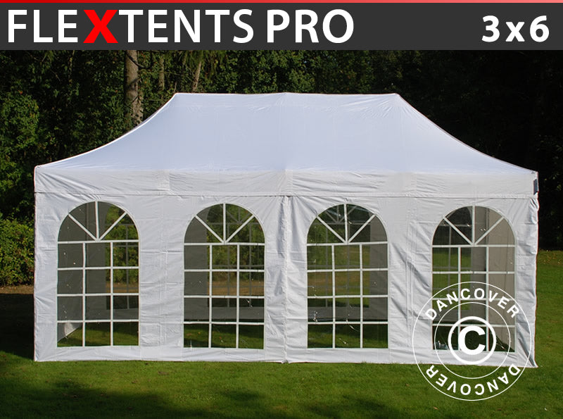 Gazebo pieghevole FleXtents PRO Vintage Style 3x6m Bianco, inclusi 6 fianchi