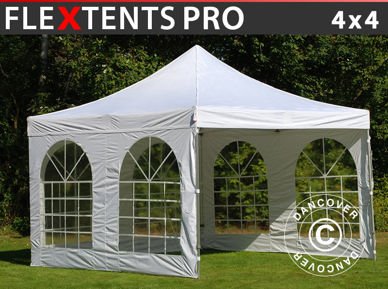 Prekybinė palapinė FleXtents PRO Vintage Style 4x4m Balta, įsk. 4 šonines sienas