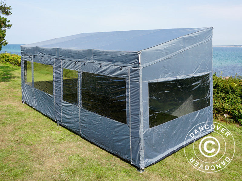 Tenda Dobrável FleXtents PRO Trapezo 3x6m Cinza, incl. 4 paredes laterais