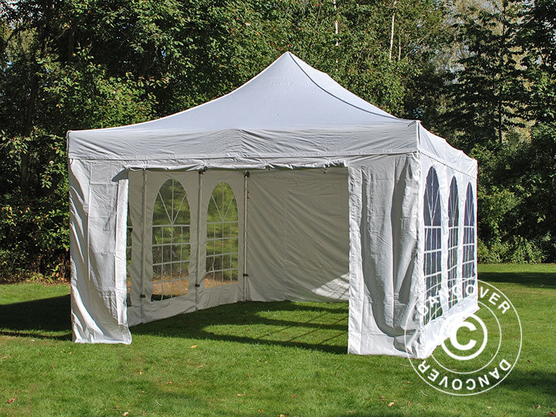 Faltzelt FleXtents PRO Vintage Style 4x6m Weiß, mit 8 Seitenwänden
