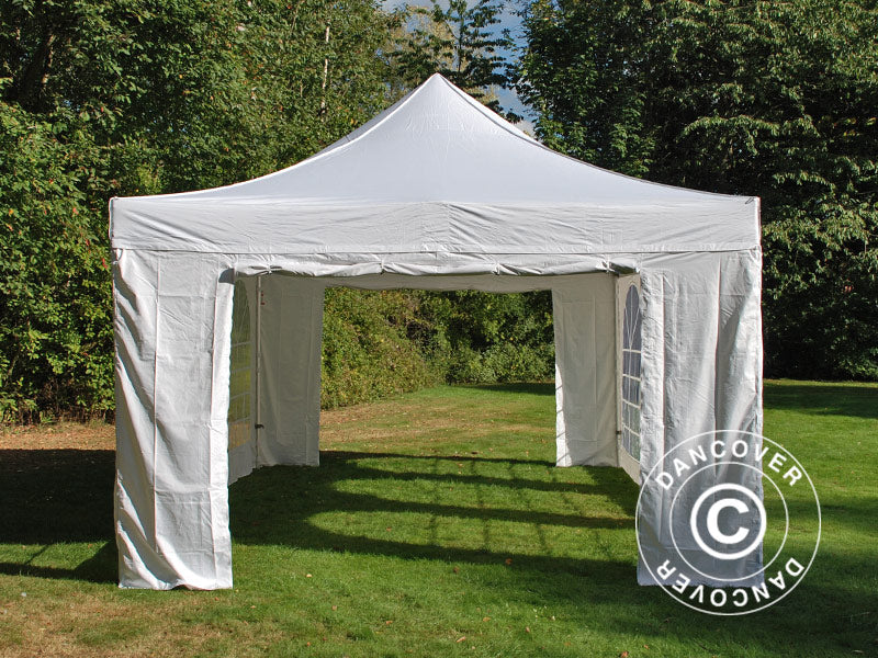 Faltzelt FleXtents Xtreme 50 Vintage Style 4x6m Weiß, mit 8 Seitenwänden