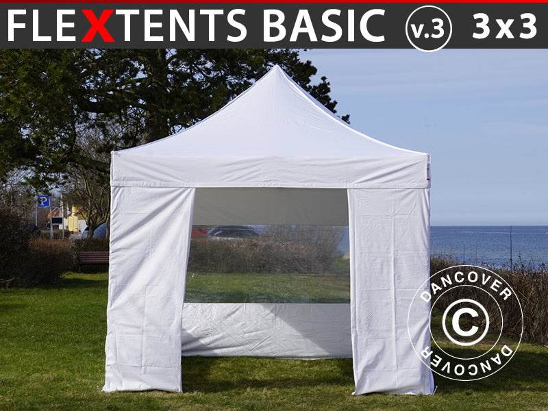 Pop up aiatelk FleXtents Basic v.3, 3x3m Valge, kaasas 4 külgseinad