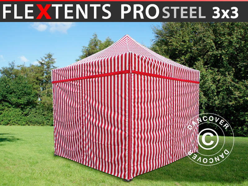 Vouwtent FleXtents PRO Steel 3x3m Gestreept, inkl. 4 zijwanden