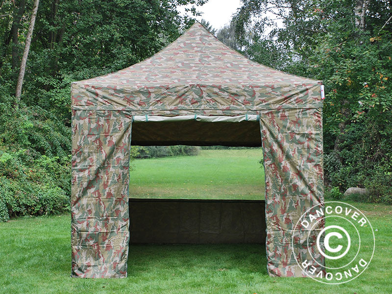 Faltzelt FleXtents PRO Steel 3x3m Camouflage, mit 4 Seitenwänden