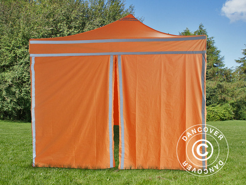 Faltzelt FleXtents PRO Steel Arbeitszelt 3x3m Orange mit Reflektorbändern, mit 4 Seitenwänden