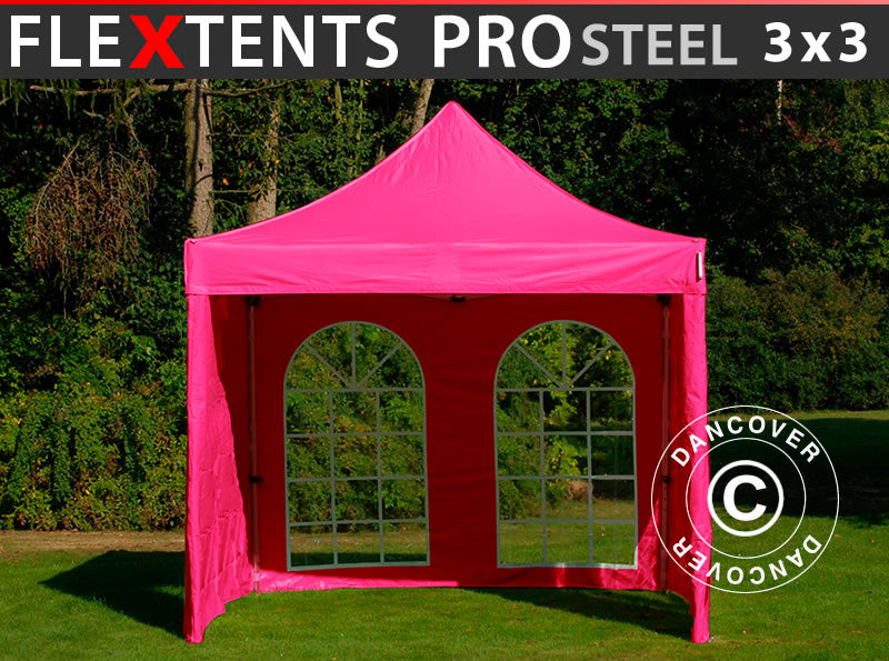 Pop up aiatelk FleXtents PRO Steel 3x3 Roosa, kaasas 4 külgseinad