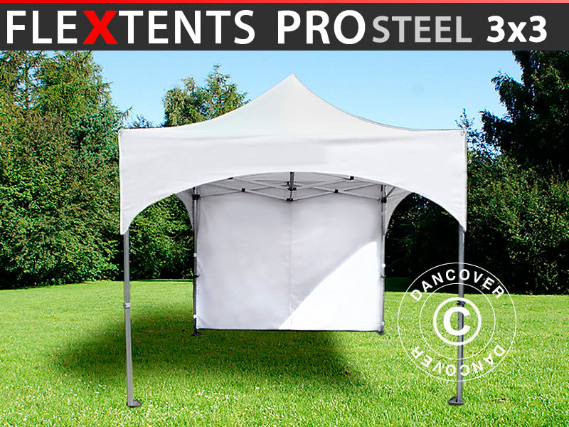 Saliekamā nojume FleXtents PRO Steel "Arched" 3x3m Balts, ar 4 sānu sienām