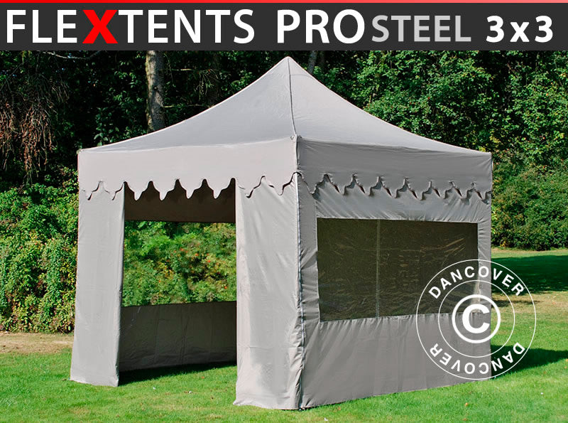 Faltzelt FleXtents PRO Steel "Morocco" 3x3m Latte, mit 4 Seitenwänden
