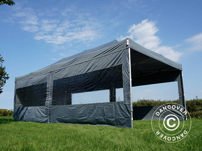 Prekybinė palapinė FleXtents PRO Steel 4x8m Pilka, įsk. 6 šonines sienas
