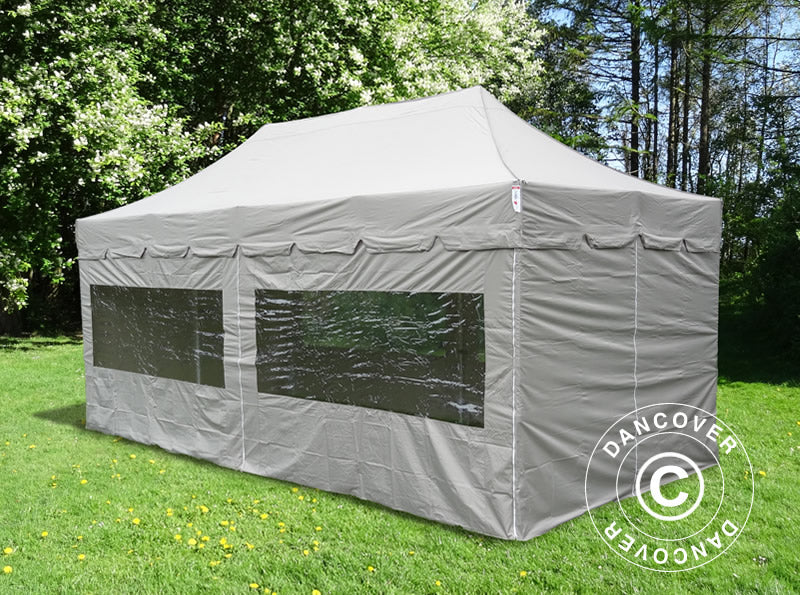 Pop up gazebo FleXtents PRO Steel "Peaked" 4x8 m Latte, incl. 6 sidewalls