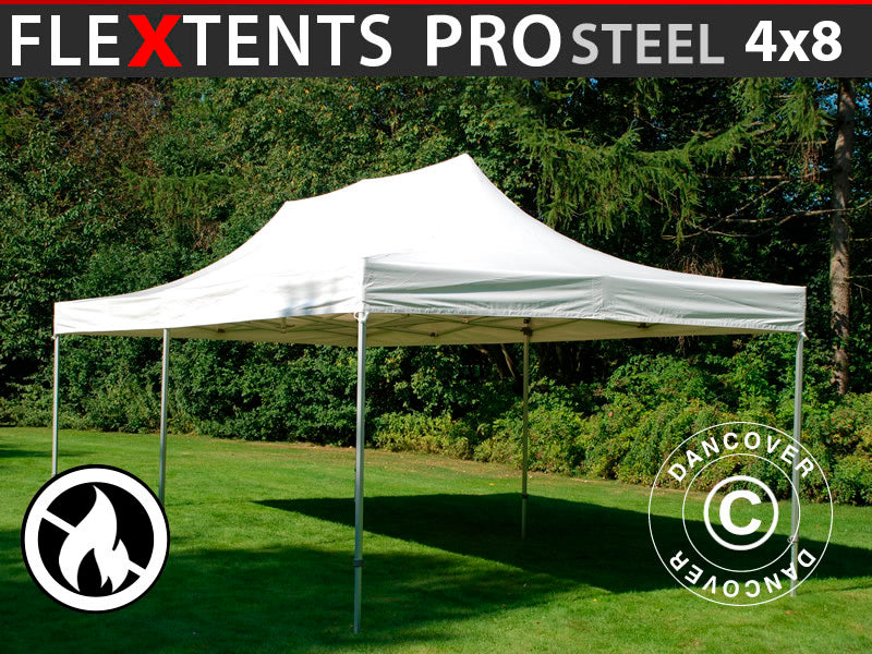 Vouwtent FleXtents PRO Steel 4x8m Wit, Vlamvertragende