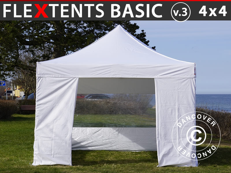 Pop up aiatelk FleXtents Basic v.3, 4x4m Valge, kaasas 4 külgseinad