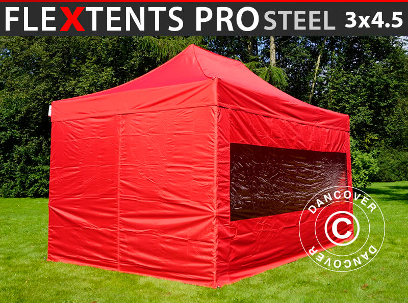 Pop up gazebo FleXtents PRO Steel 3x4.5 m, Red, incl. 4 sidewalls