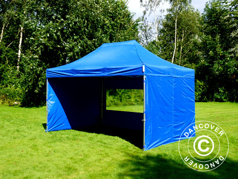 Faltzelt FleXtents PRO Steel 3x4,5m, Blau, mit 4 Seitenwänden