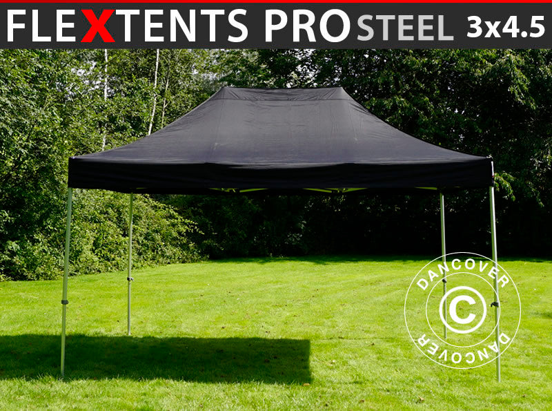 Brzo sklopivi paviljon FleXtents PRO Steel 3x4,5m, Crna