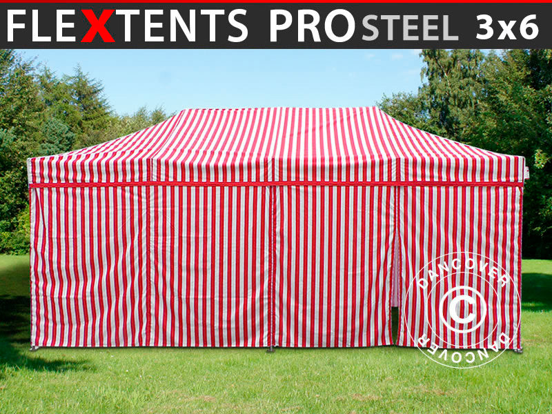 Faltzelt FleXtents PRO Steel 3x6m Gestreift, mit 6 Seitenwänden