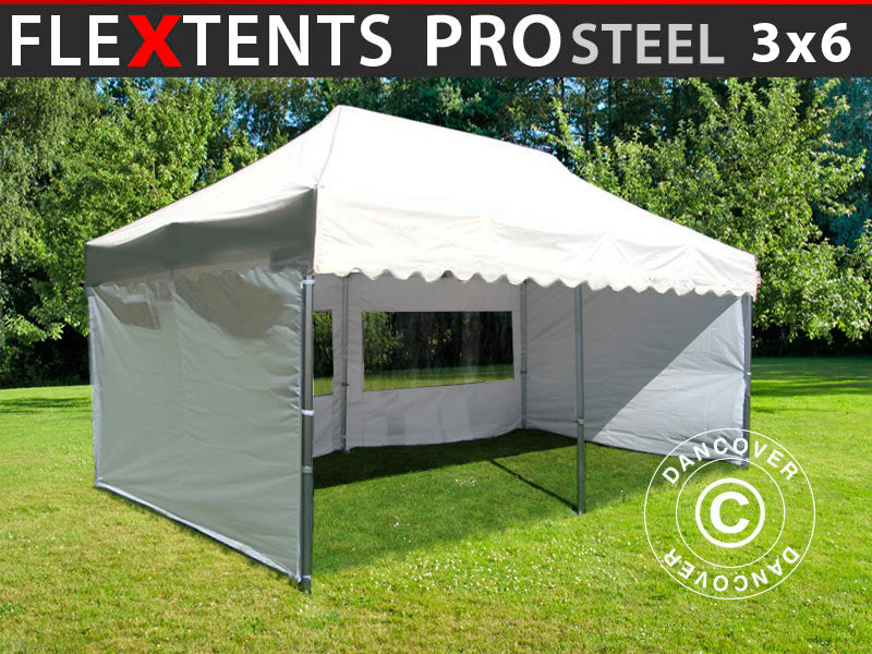 Saliekamā nojume FleXtents PRO Steel "Wave" 3x6m Balts, ar 6 sānu sienām