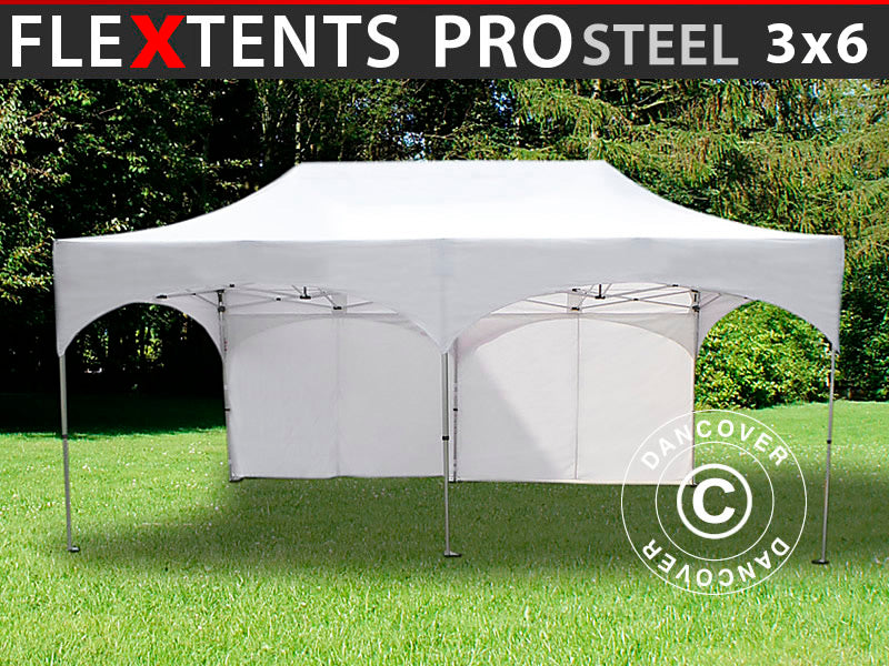 Saliekamā nojume FleXtents PRO Steel "Arched" 3x6m Balts, ar 6 sānu sienām
