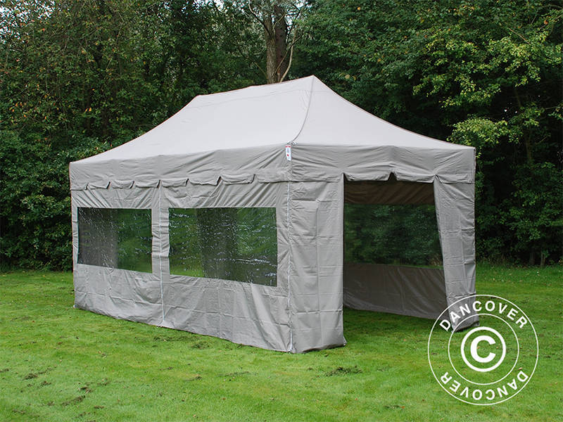 Pop up gazebo FleXtents PRO Steel "Peaked" 3x6 m Latte, incl. 6 sidewalls