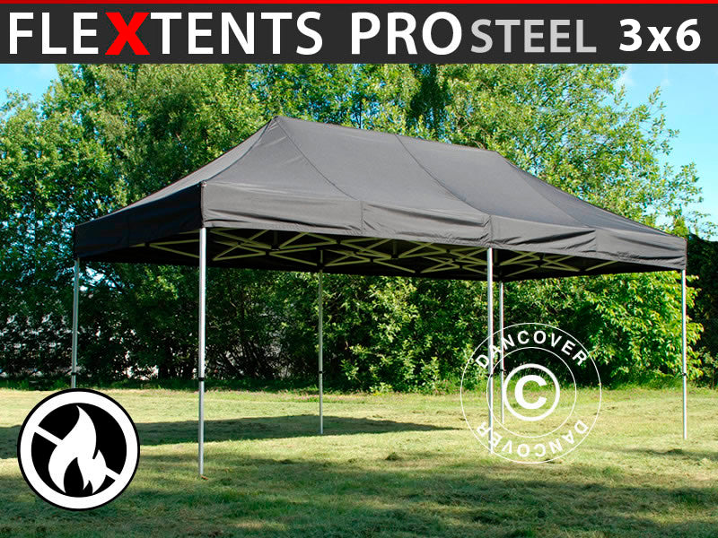 Tenda Dobrável FleXtents PRO Steel 3x6m Preto, Retardador de chamas