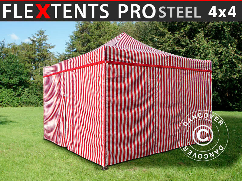 Pikateltta FleXtents PRO Steel 4x4m Raidallinen, sis. 4 sivuseinää