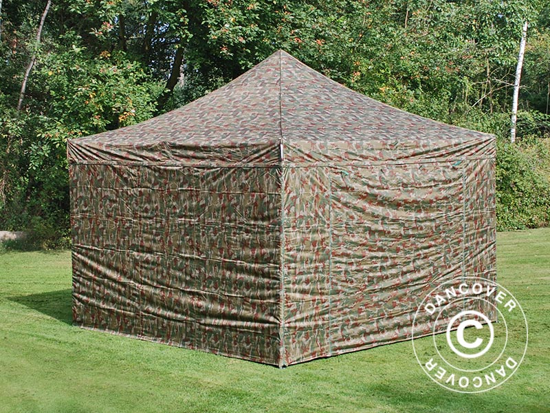 Pop up gazebo FleXtents PRO Steel 4x4 m Camouflage/Military, incl. 4 sidewalls