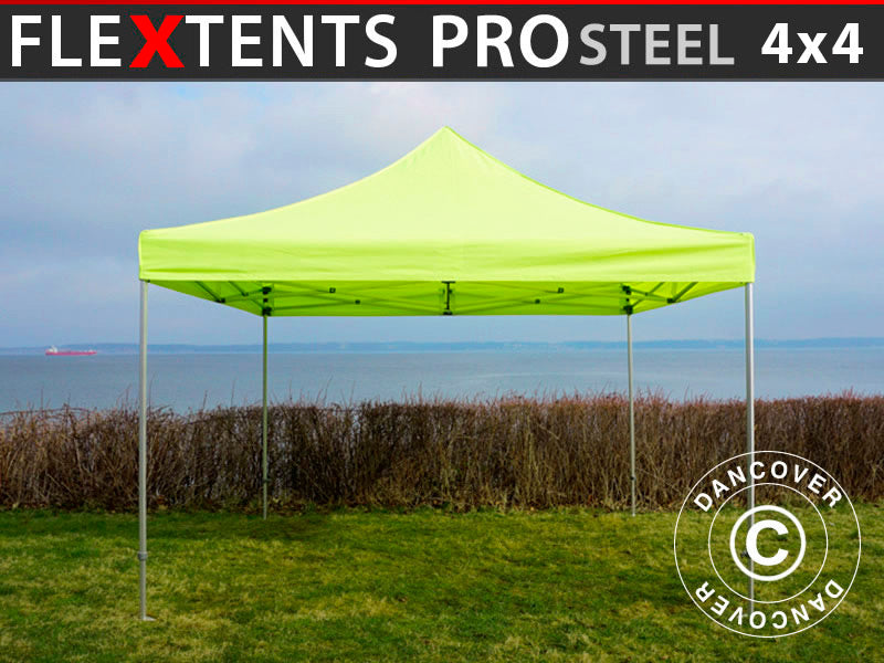 Faltzelt FleXtents PRO Steel 4x4m Neongelb/Grün