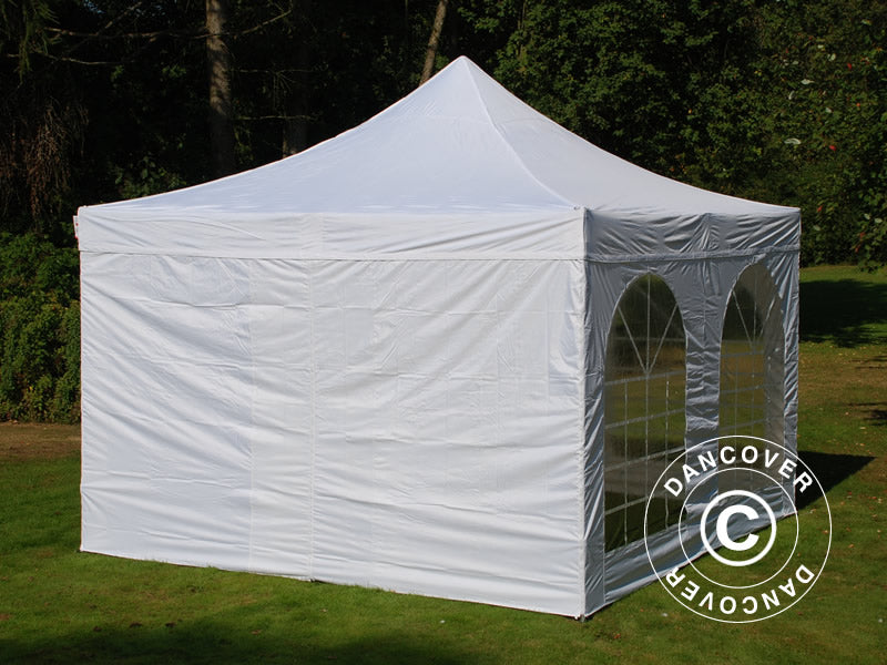 Pop up gazebo FleXtents PRO Steel Vintage Style 4x4 m White, incl. 4 sidewalls