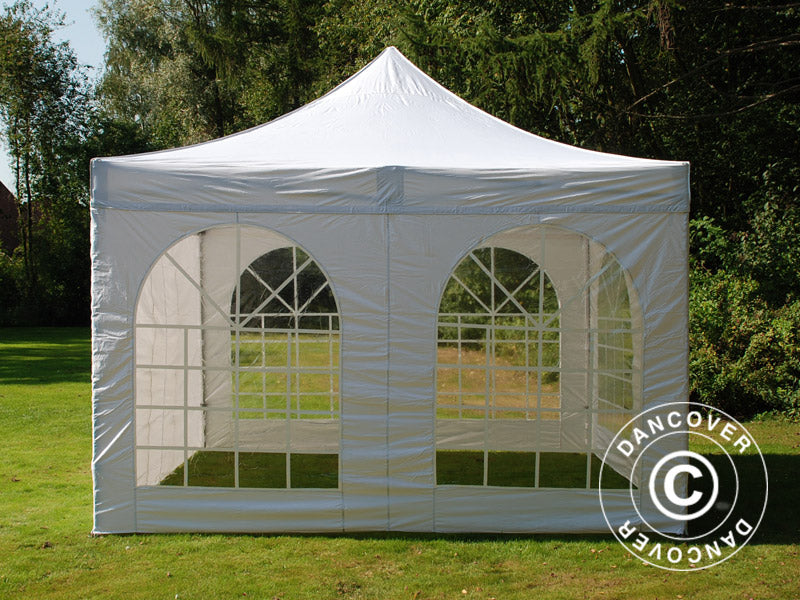 Pop up gazebo FleXtents PRO Steel Vintage Style 4x4 m White, incl. 4 sidewalls