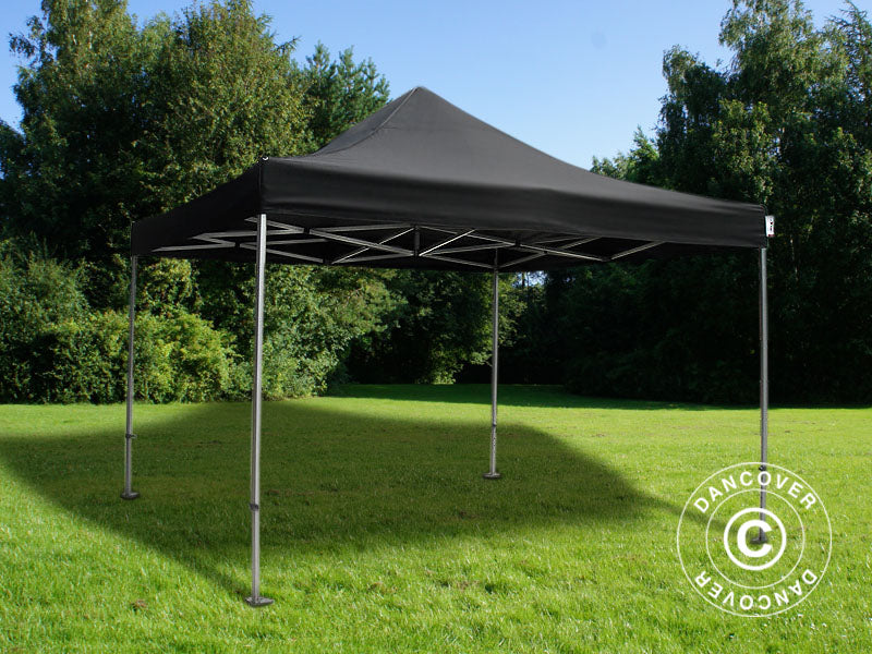 Faltzelt FleXtents PRO Steel 4x4m Schwarz, Flammenhemmend