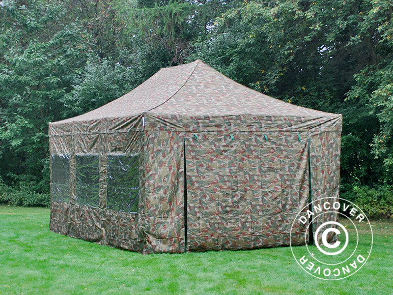 Prekybinė palapinė FleXtents PRO Steel 4x6m Kamufliažas, įsk. 8 šonines sienas