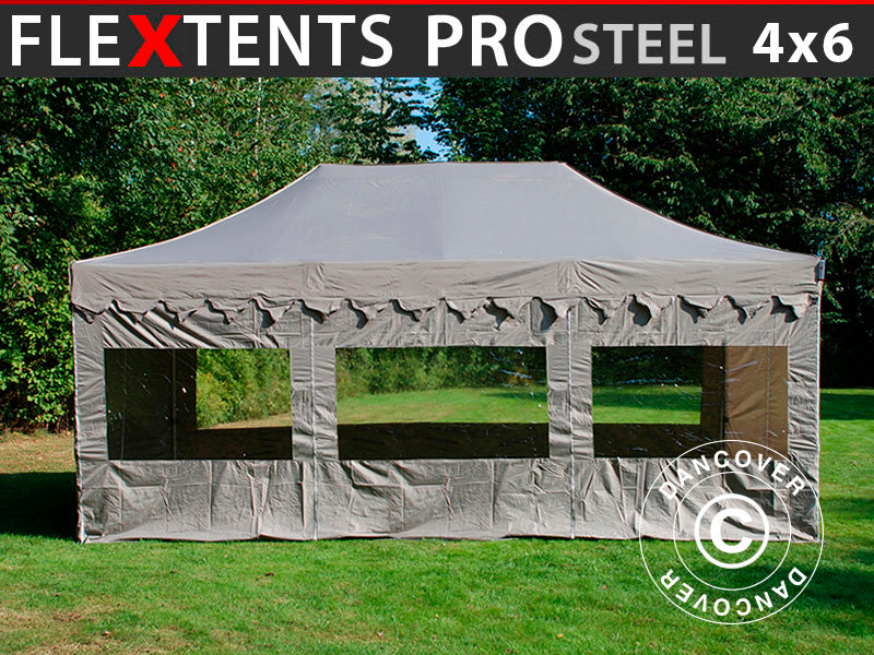 Gazebo pieghevole FleXtents PRO Steel "Morocco" 4x6m Latte, incl. 8 fianchi