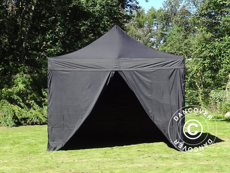 Prekybinė palapinė FleXtents PRO Steel 4x4m Juoda, įsk. 4 šonines sienas