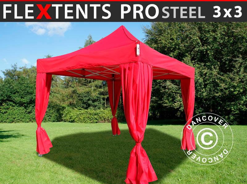 Flext. Pro Steel 3x3m Red Top+Frame+Curtains YU+GL