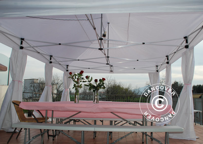 Brzo sklopivi paviljon FleXtents PRO Steel 4x6m Bijela, uključ. s 8 lijepim ukrasnim zavjesama