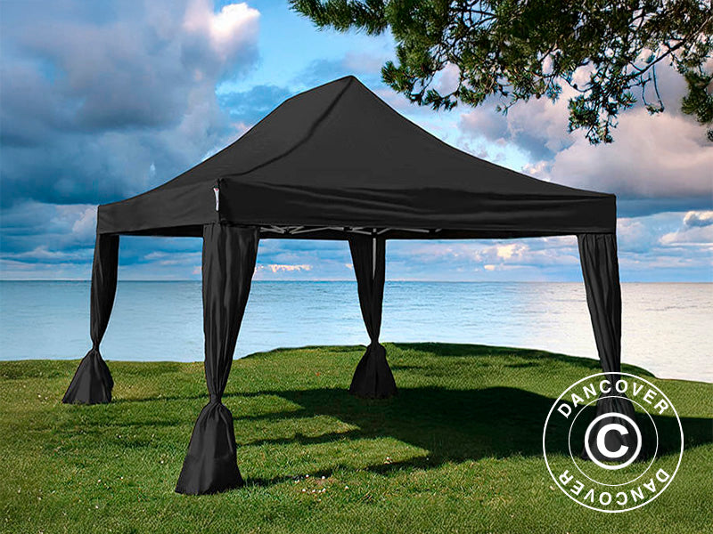Faltzelt FleXtents Steel 3x4,5m, Schwarz, mit 4 Gardinen