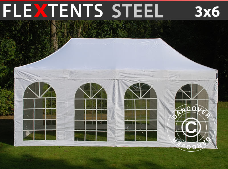 Vouwtent FleXtents Steel 3x6m Wit, inkl. 4 Zijwanden